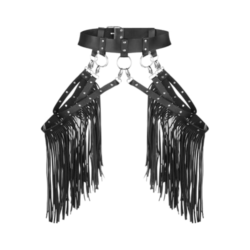 haozaikeji Women Leather Tassel Waist Belt Gothic Fringe Belt Long Tassel Punk Skirt Waist Belt for Club Party Dance Costume3