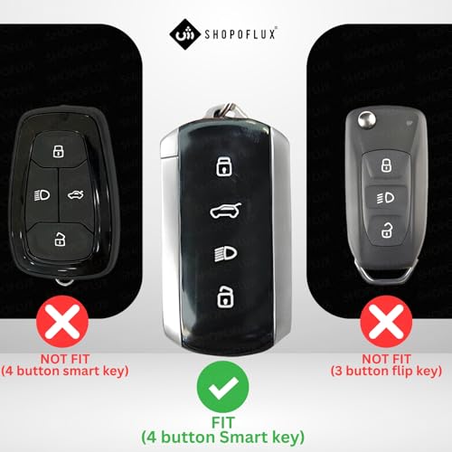 Image of SHOPOFLUX Metal Key Cover Compatible for Tata Curvv | Curvv EV Electric | Sierra | Safari | Harrier | 4 Button Smart Key Only (Metal Black Silicone)