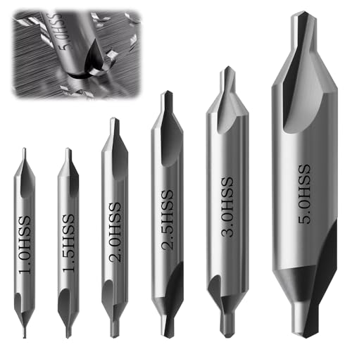 6 Piezas Hss Brocas de Centrado, 60 Grados M2 6542 Metal Juego de Brocas Centrales Herramienta de Perforación Accesorios para Torno MetalúRgico, 1.0/1.5/2.0/2.5/3.0/5.0mm