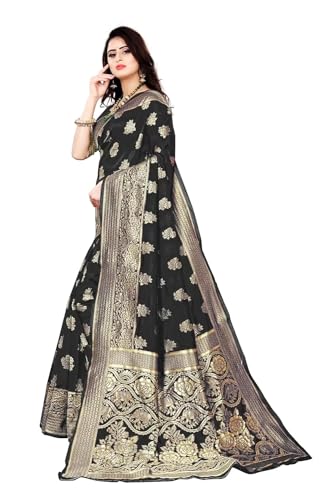 Image of C J Enterprise Women's Banarasi Saree Pure Kanjivaram Silk Saree Soft Design Wear Pattu Sarees Cotton With Blouse Piece Kanchipuram for Wedding sadi new ladies 2023 (Nayra-1) (Black)