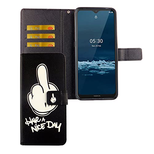 Étui Nokia 5.3 cuir synthétique noir à rabat avec fonction support et fentes pour cartes bancaires