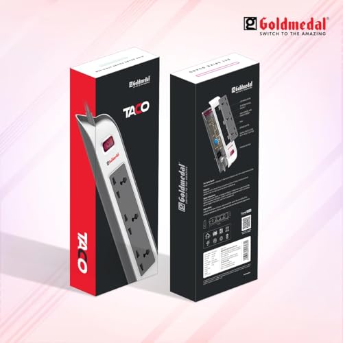 Image of Goldmedal Taco 3x1 Spike Guard, Colour: White & Grey, Max Load: 10A, Sockets: 3-pin International Sockets & a 2-Pin Socket