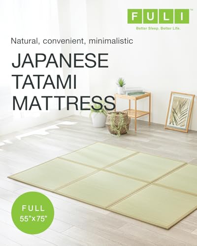Image of FULI Japanese Tatami Mattress, Foldable Igusa Rush Grass, Natural, Full