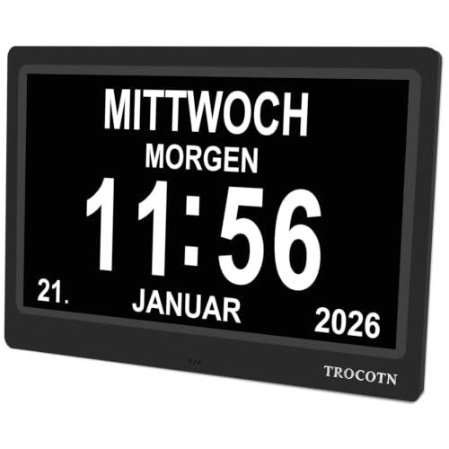 TROCOTN Demenz Uhr Senioren Digitale Uhr Tagesuhr Großes Display Wecker Wanduhr (Schwarz 10 Zoll)