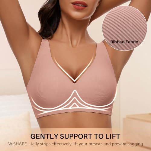 WOWENY Deep V Bras for Women No Underwire Wireless Push Up Bra Comfort Bralettes Seamless Plunge Bra with Support