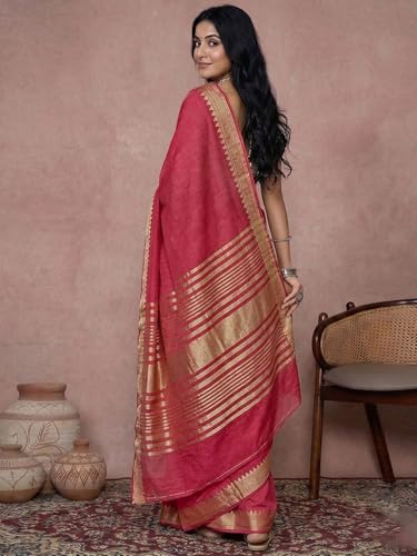 Image of Satrani Women's Cotton Silk Weaving Border Saree with Unstitched Blouse Piece
