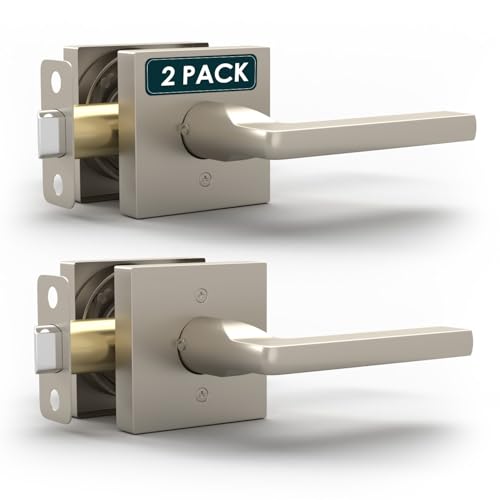 Image of Mega Handles Prime Privacy Door Handle - 2 Pack Reversible Brushed Nickel Door Handles, Heavy Duty Bed & Bath Door Handles with Privacy Door Lock, Fits All Standard Doors - Satin Nickel