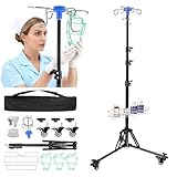 Verstellbarer Infusionsständer mit Rollen, zusammenklappbarer Tropfständer höhenverstellbar 90-190cm, IV-Ständer mit arretierbaren Metallrollen & 4 Haken, inkl. 3 Aufbewahrungstaschen & Tragetasche