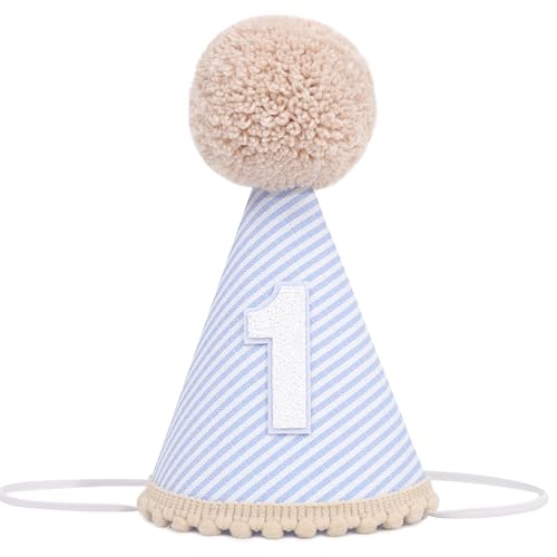 Agkvw 1st Birthday Hat for Boys - Boho Blue Stripes First Crown Boys 1st Birthday Decorations Cake Smash Props