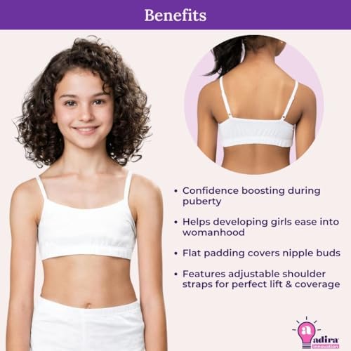 Image of ADIRA | Beginners Bra for Girls 13-14 Years | Flat Padding for Nipple Coverage | Comfortable Strecthy Cotton | Comfy-Breathable Beginners Bra & Super Soft Material | Pack of 3