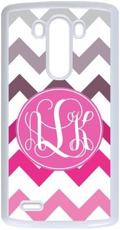 Gray Hot Pink Chevron Gradient Zigzags & Hot Pink Monogram Initials Personalized Custom Best Plastic Case for LG G3 ,Black or White for Choice Wireless Phone Accessory