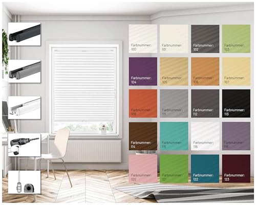 Deco-Raum Plissee nach Maß zum Bohren, Faltrollo für Fenster innen und Türen, einfache Montage in der Glasleiste, Crushed-Optik, Wabenplissee,Thermo, Blickdicht,Sicht-Sonnenschutz