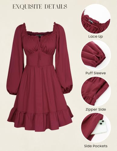Image of Scarlet Darkness Women's Renaissance Off Shoulder Corset Mini Dress | Puff Sleeve, Lace-Up Front, Smocked, Flowy Fairy, Medieval, Peasant, Cottagecore, for Ren Faire, Pirate, Party, Daily