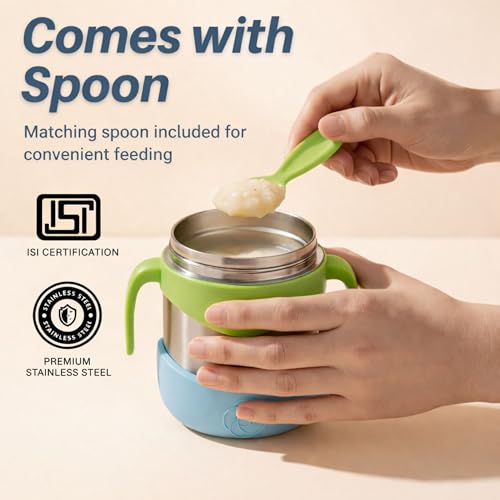 Image of Speedex Kids Insulated Food Jar 320ml Minty Fresh (Green), Stainless Steel Lunch Box with Handle & Spork, Leak Proof BPA-Free Double Wall Vacuum Tiffin, Hot & Cold Food Container