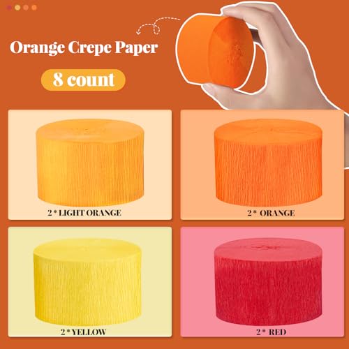 Image of Orange Streamers Party Decorations, 8 Rolls Red Orange Yellow Crepe Paper Streamers for Fall Thanksgiving Party Decorations, Birthday & Home Backdrop Decorations