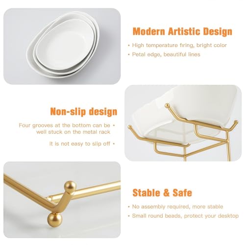Image of 2 Tier Fruit Bowl, Ceramic Fruit Basket for Kitchen Counter (White)