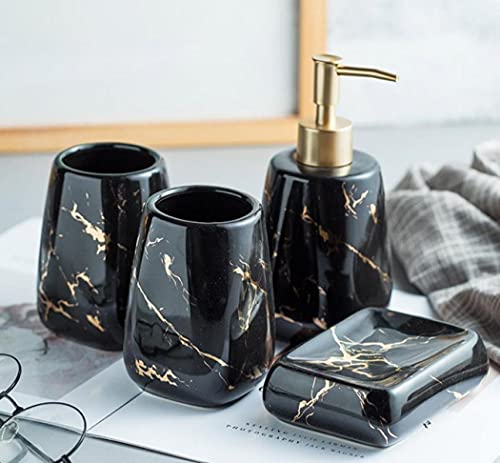 Ensemble d'accessoires de salle de bain modernes de luxe - Ensemble d'accessoires de bain en céramique avec distributeur de lotion, gobelets, porte-savon, châssis - Noir brillant Cover