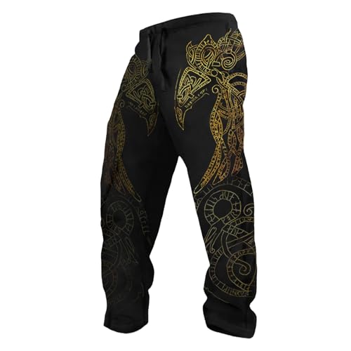 Pantalones deportivos vikingos para hombre, pantalones largos de sudadera, hip hop, pantalones de chándal con cordón, disfraz medieval, cosplay, pantalones de ocio, cintura elástica, pantalones de