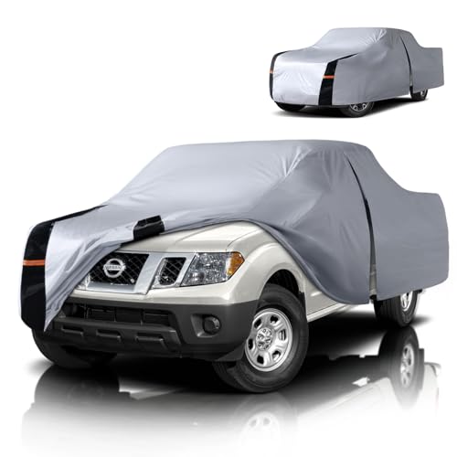 Image of Multi-Layer Nissan Frontier Truck Cover, Custom Fit Frontier 2021-2026 King /Crew Cab SB(4.6'-6.2') Car Cover Waterproof All Weather, Full Exterior Cover Rain Wind and UV Protection with Door Zipper