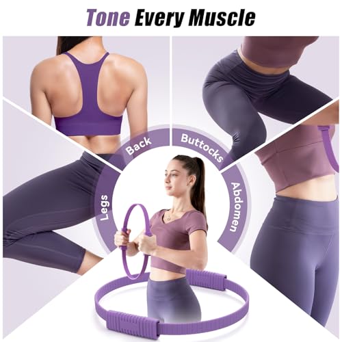 Image of Krightlink Pilates Ring Circle, 14 inch Magic Circle Pilates Rings for Focusing on Toning Inner Thighs, Arms, and Core, Fitness Exercise Ring Workout Ring for Yoga and Pilates (Purple)