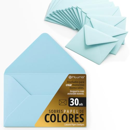 Sobres Papel, Sobres Pequeños de Colores, Ideales para Regalo, Cartas, Tarjetas de Colores, Tamaño 75x120mm, Diseñados para Sorprender y Crear Momentos Especiales - Ofituria (Azul, 30uds)