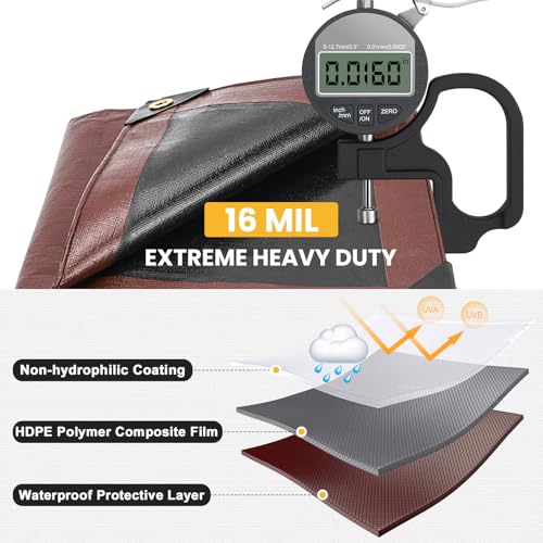 Image of Winpull Tarp 10x20FT, 16 Mil Heavy Duty Waterproof Tarp, Large Tarp with Brass Grommets and Reinforced Edges, UV Resistant Thick Poly Tarps for Outdoor Camping Tent Pool Car Tent
