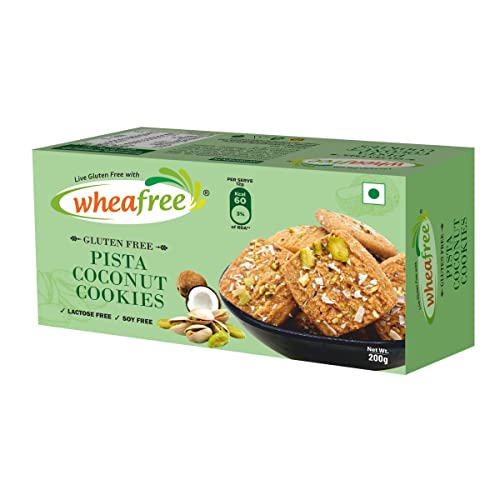 Image of Wheafree Gluten Free Pista Coconut Cookies - Pack of 2 (200g each) No Maida | Best Tea Time Snacks | 100% Vegetarian and Wholesome Ingredients
