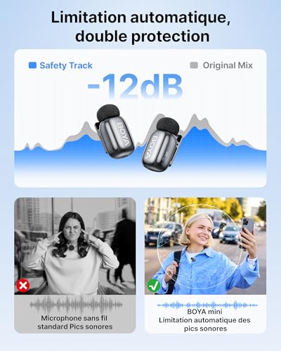 BOYA Mini 2 Micro Cravate sans Fil pour iPhone 15/16/17, Android, 5g, 48 kHz/24 Bit, Mini Micro sans Fil USB-C, Anti-Bruit 40dB, 100 m, 30 h, Microphone Lavalier Compact pour Interview, Streaming – vue 5