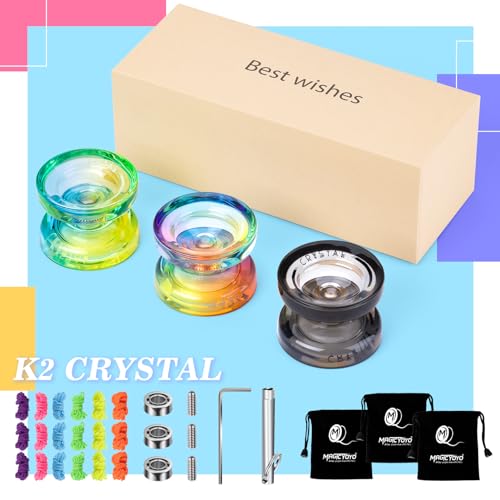 Image of MAGICYOYO Pack of 3 Yoyo K2 Crystal Responsive Yo Yo for Kids Beginner | Dual Purpose Yo-yos with Replacement Unresponsive Yoyo Bearings Kit for Advanced,18 Strings, 3 Bags