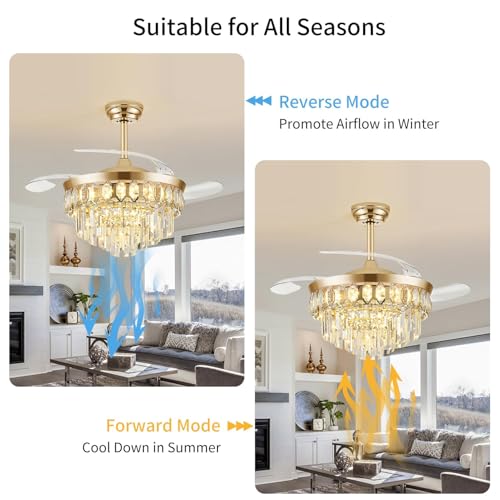 Image of FIDGRA 48'' Fandelier Ceiling Fan with Light, Chandelier Fan, Gold