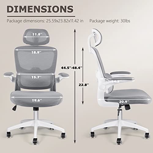 Lemberi Ergonomic Home Office Chair, High Back Mesh Desk Chair With Adjustable Headrest, Computer Desk Chair, Swivel Task Chairs With Lumbar Support And Flip Armrest #TOP1
