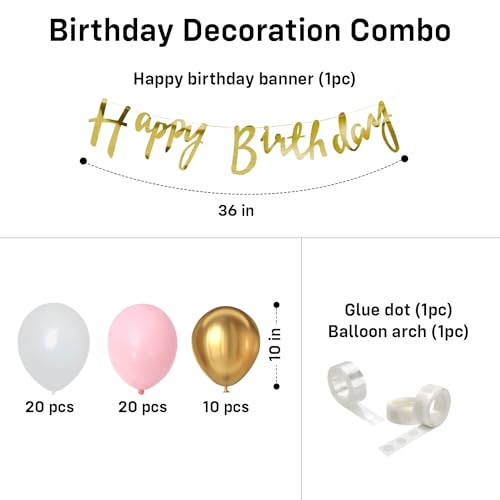 Image of Party Propz Happy Birthday Decoration Items - 53 Pcs Birthday Balloons For Decoration | Birthday Decoration Items For Girl | Happy Birthday Balloons | Happy Birthday Banner (Cardstock), Multicolor