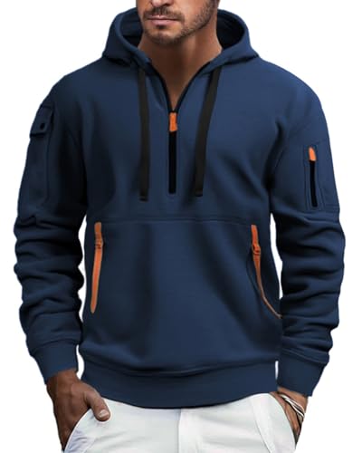 Image of EDITCOZY Mens Half Zip Fleece Jumper Hoody Long Sleeve Sweatshirts Zip Up Pullover Jumper with Pockets Navy XL