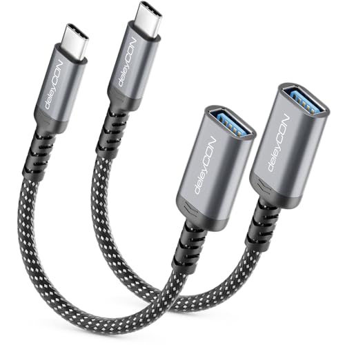 deleyCON 2X USB C auf USB Adapter 10 Gbps OTG Typ-C Stecker auf USB-A Buchse Kabel für iPhone 17/16/15 Air Pro Max, Gala...