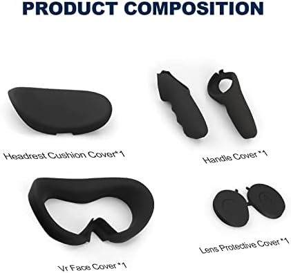 Vakdon VR Silicone Cover Accessories Compatible for Pico 4 VR, Lens Protective Cover, Anti-Throw Controller Grip Cover, VR Face Cover and Headrest Cushion Cover, 4in1 Protective Sleeve Kit (Black)