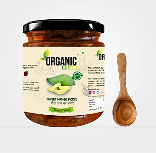Image of Organic Anand Pure & Natural Less Sweet Mango Pickle (Mitha Aam ka achar) Jaggery Mango Pickle,Homemade Achar, No Artificial Preservatives & Colors (500Gm)