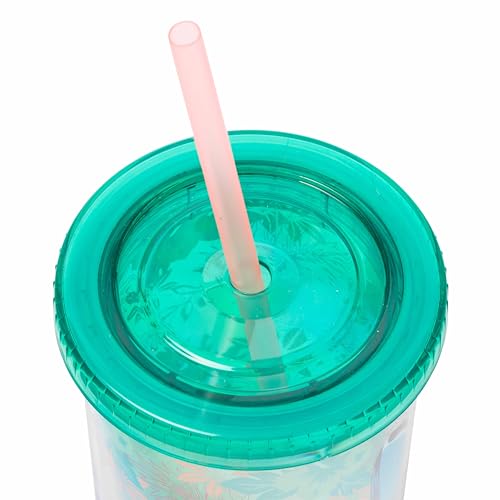 Image of Silver Buffalo Disney Lilo and Stitch Tropical Pattern Plastic Tall Cold Cup with Lid and Straw, 20 Ounces (Pack of 12)