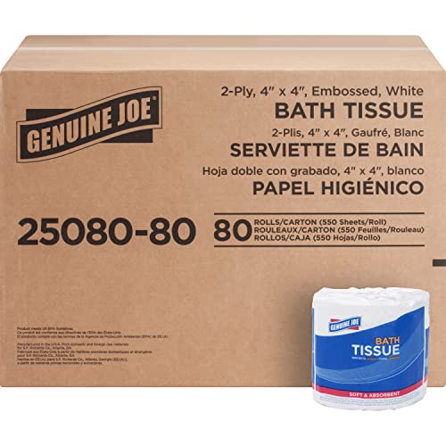 Image of Genuine Joe Standard Bath Tissue, 4 inch x 4 inch, 2-Ply, 550 Sheets /Roll, 80 Count