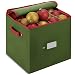 Christmas Ornament Storage Box With Lid - Protect and Keeps Safe Up To 64 Holiday Ornaments & Xmas Decorations Accessories, Durable Non-Woven Ornament Storage Container, 3" Compartments & Two Handles