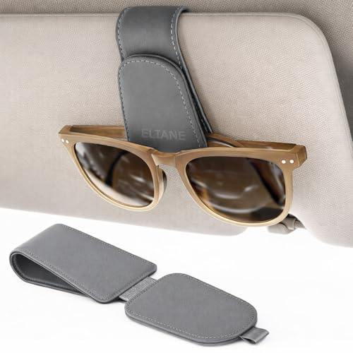 Image of Eliane Sunglass Holder for Car Visor Clip, Magnetic Leather Car Sunglasses Holder Eyeglass Hanger Clip for Car Visor, Universal Auto Interior Accessories (Grey)
