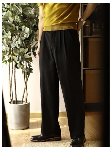 Men's Pleated Dress Pants Straight Leg Business Work Office Casual Suit Pants Trousers4