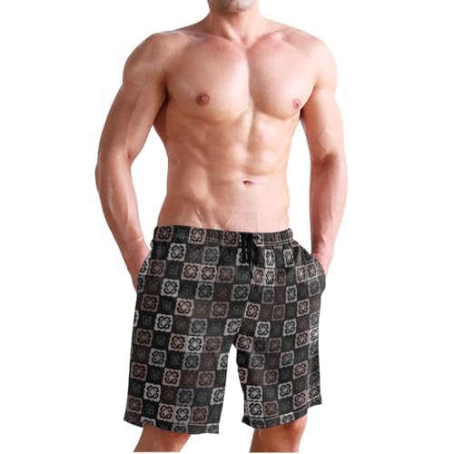 Quick Dry Tile Men's Swimming Shorts Swim Trunks with Mesh Lining Beach Wear - S3