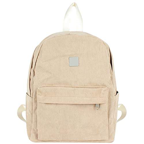 Lobagve Corduroy Backpacks Lightweight Casual University College Bookbag Travel Daypack for Women Men,Khaki