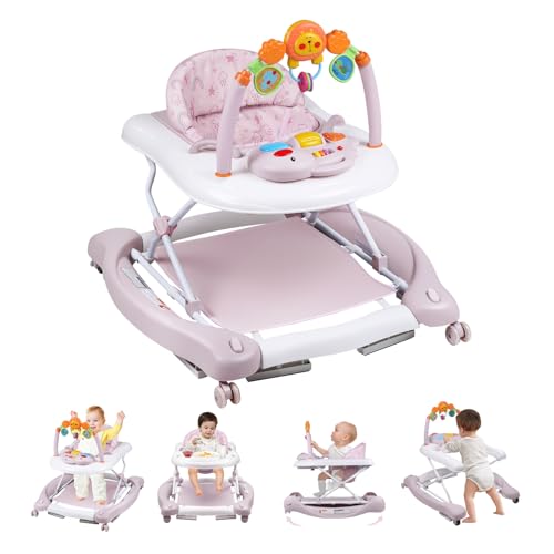 Image of RefoereBabe Baby Walker, 5 in 1 Baby Walkers for Boys Girls 6-12 Months, Foldable Walkers for Babies with Bouncer & Feeding Tray, Music, Adjustable Heights, Activity Walker for Infant