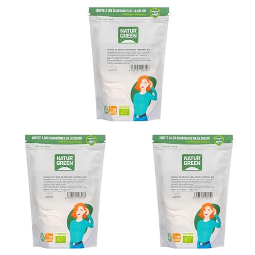 Naturgreen - Harina de Trigo Sarraceno Bio, Harina Ecológica para Cocinar, Trigo Sarraceno Molido, Sin Azúcares Añadidos, Sin Gluten - 500 g (Paquete de 3)