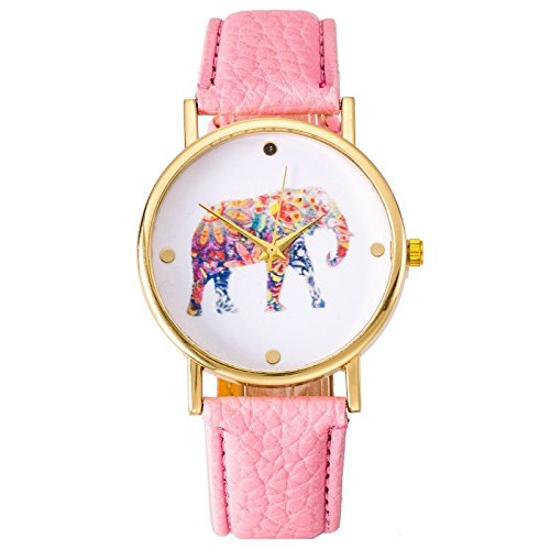 Mujer Reloj De Pulsera Hipster Elefante Flores Festival Patrón analógico de Cuarzo Oro Rosa