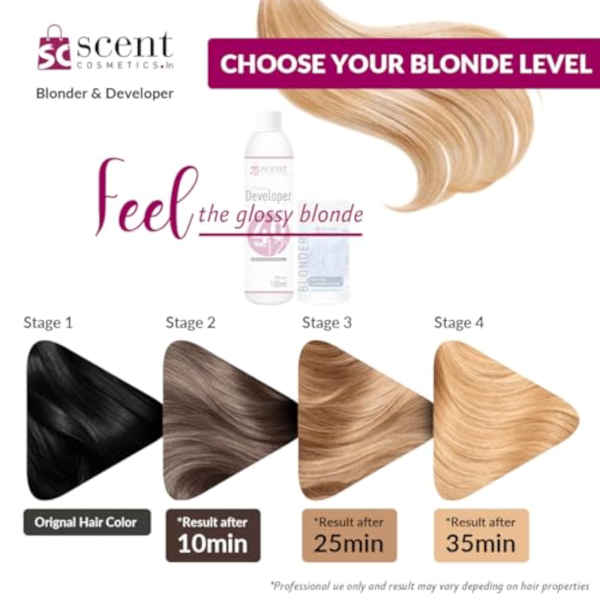 Scent Cosmetics Hair Blonder Bleaching Powder with Cream Developer