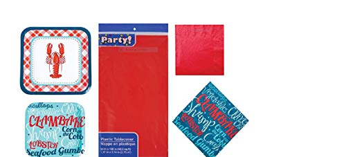 Nautical Seafood Clam Bake Crawfish Boil Party Supplies Pack Includes Paper Dinner Plates