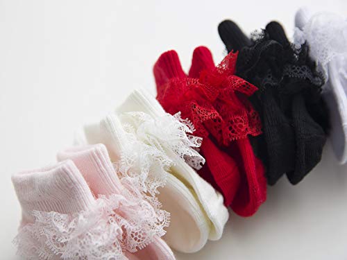 Image of Epeius Baby-Girls Eyelet Turn Cuff Ruffle Lace Socks Triple Lace Dressy Socks Newborn /Infants /Toddlers 3 /5 Pairs