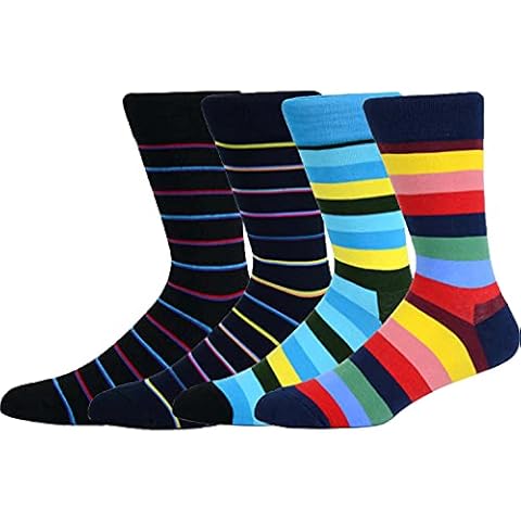 iceBoo Mens Socks 4 Pack Striped Colourful Funky Cool Design Cotton mix Comfort Dress Crew (Pack of 4 Pairs) Cover